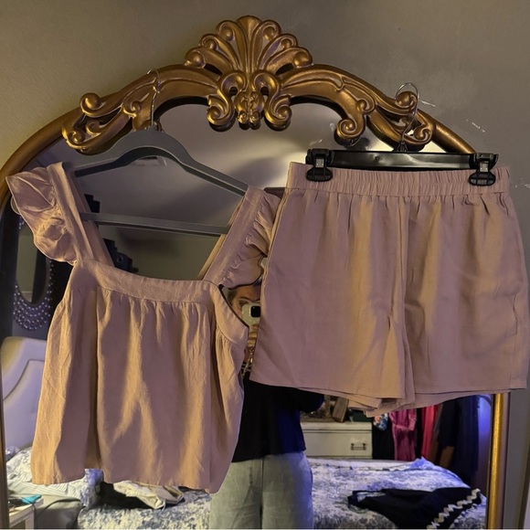Tan Ruffle Top and Shorts Set - Picture 1 of 8
